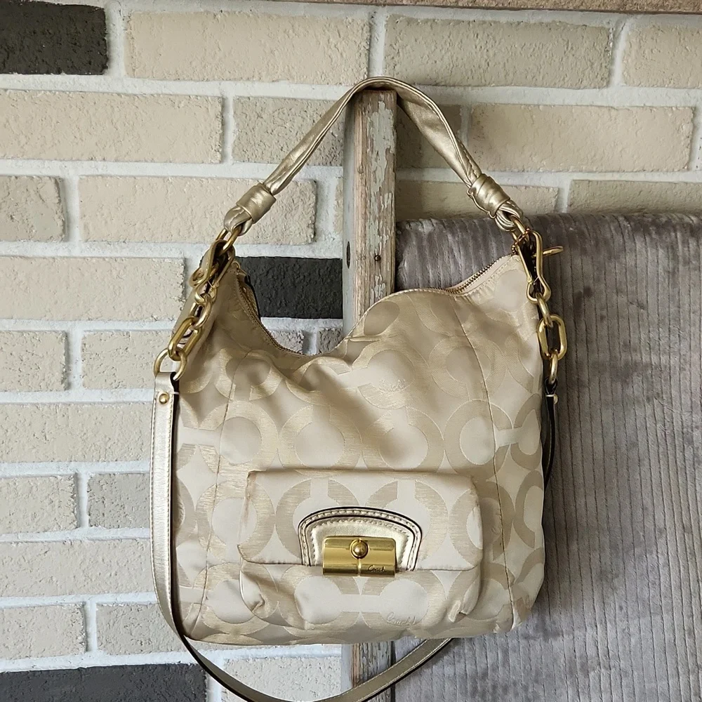 COACH Kristin Hobo Bag Champagne Gold Monogram Y2K Vintage